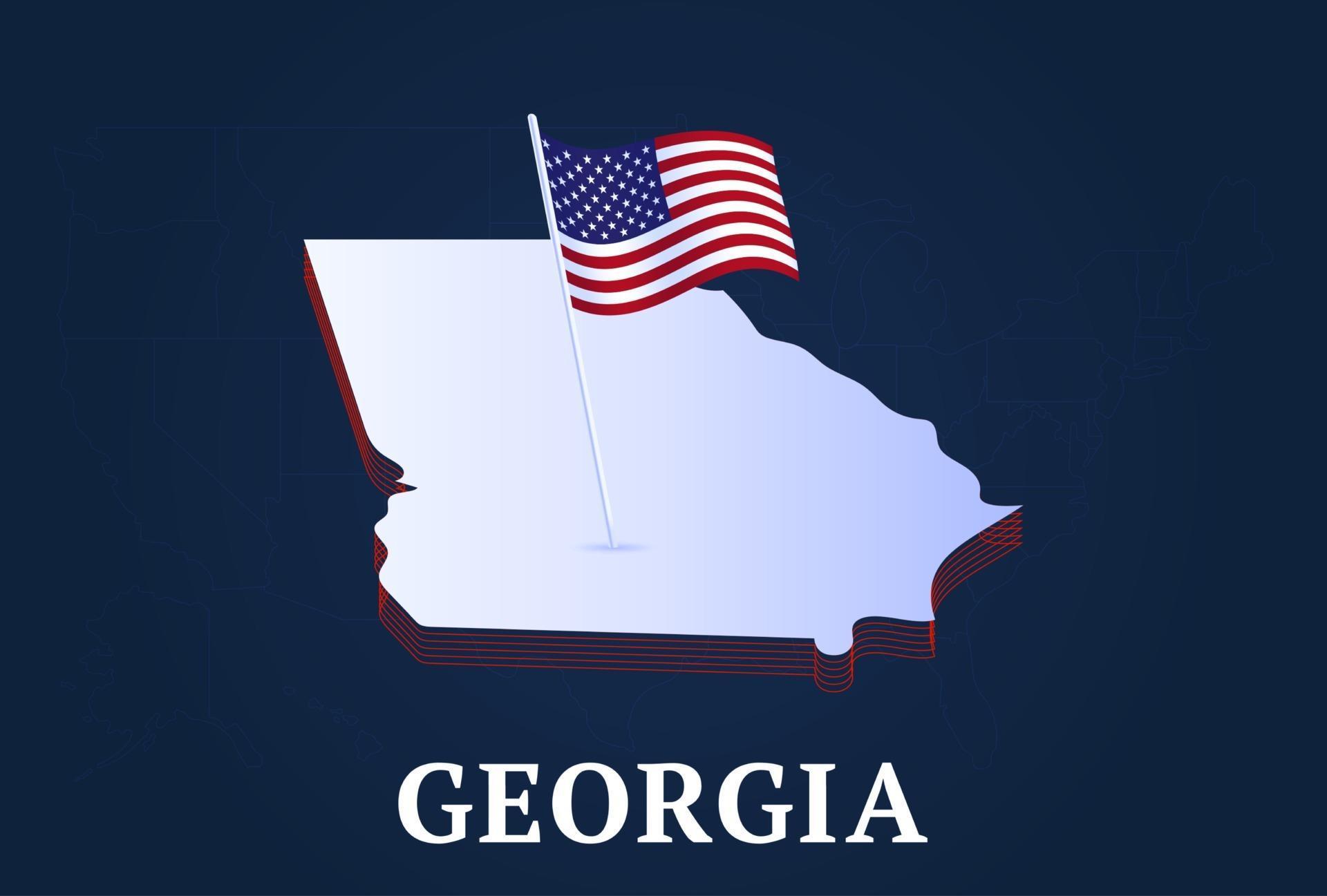 georgia state Isometric map and USA natioanl flag 3D isometric shape of