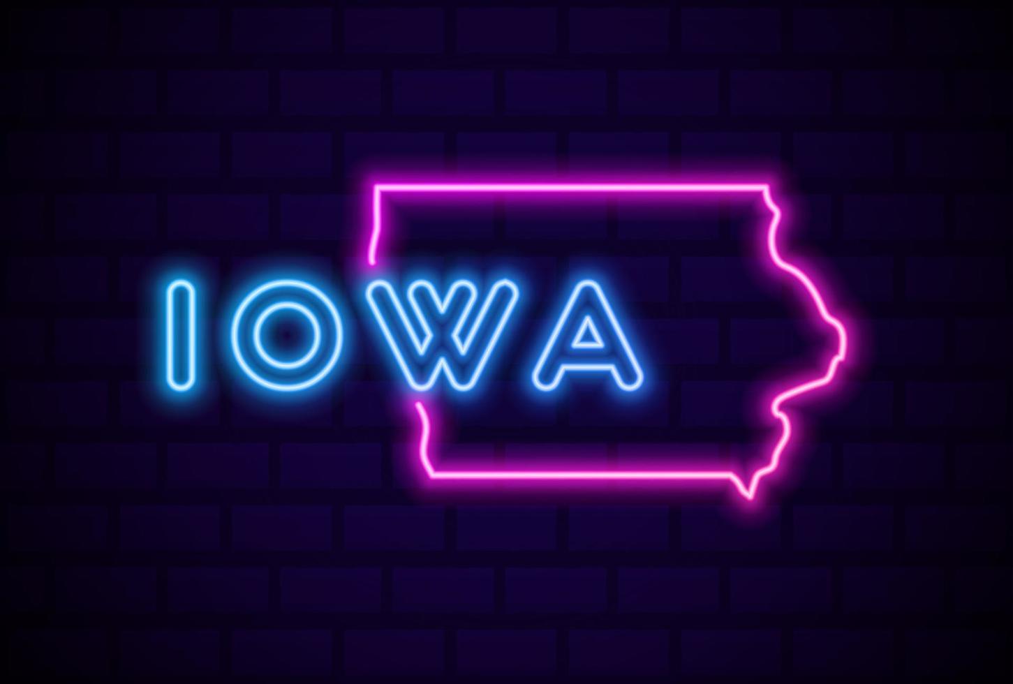 iowa estados unidos lámpara de neón brillante letrero ilustración vectorial realista pared de ladrillo azul resplandor vector