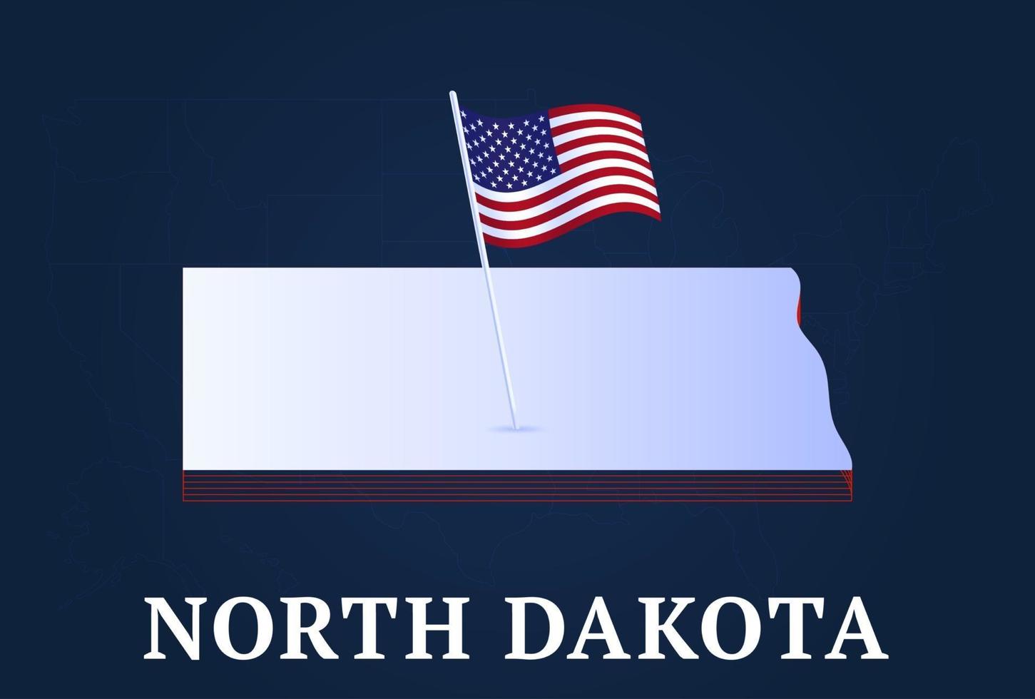 north dakota state Isometric map and USA national flag 3D isometric shape of us state Vector Illustration