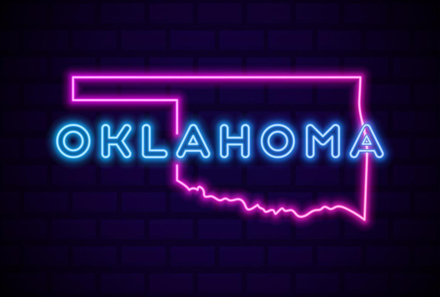 oklahoma estado de los estados unidos resplandor de la lámpara de neón signo realista ilustración vectorial resplandor de la pared de ladrillo azul vector