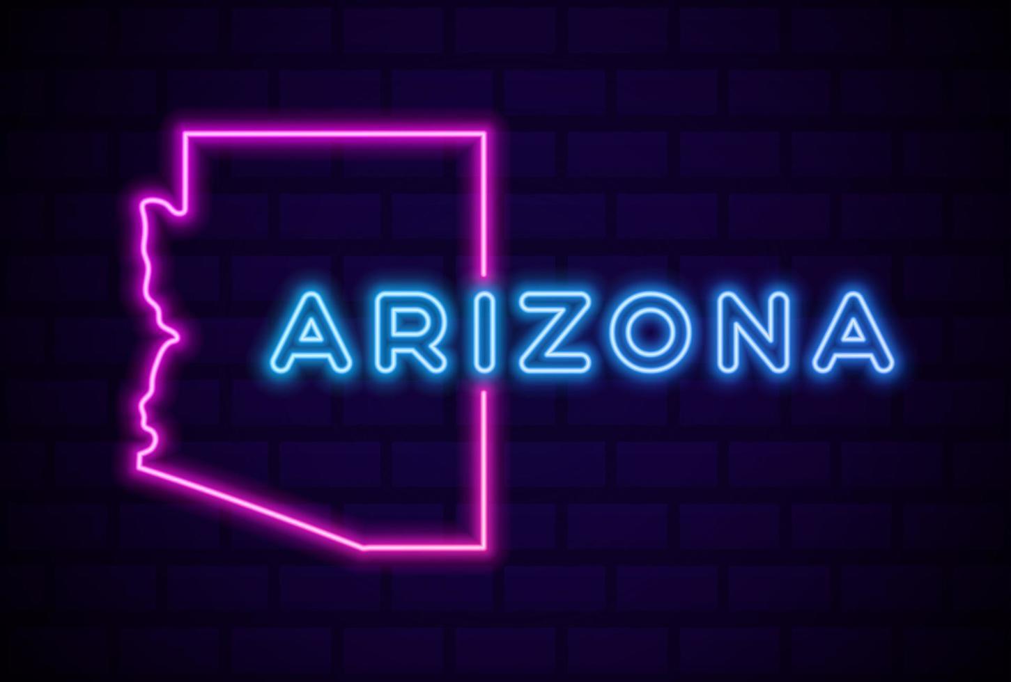 arizona US state glowing neon lamp sign Realistic vector illustration Blue brick wall glow