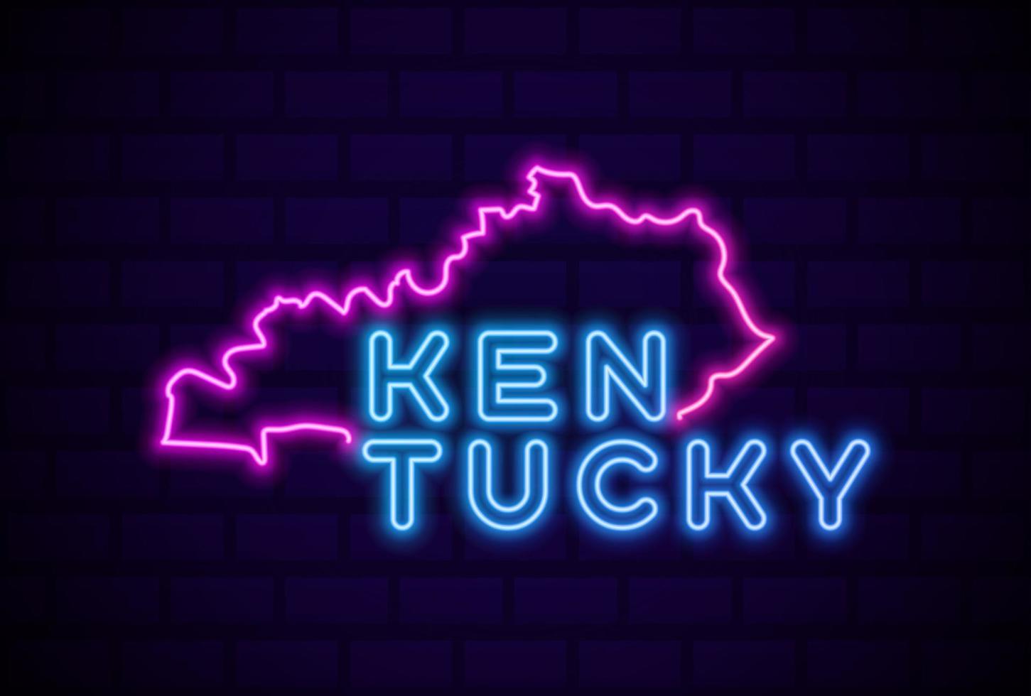 kentucky US state glowing neon lamp sign Realistic vector illustration Blue brick wall glow