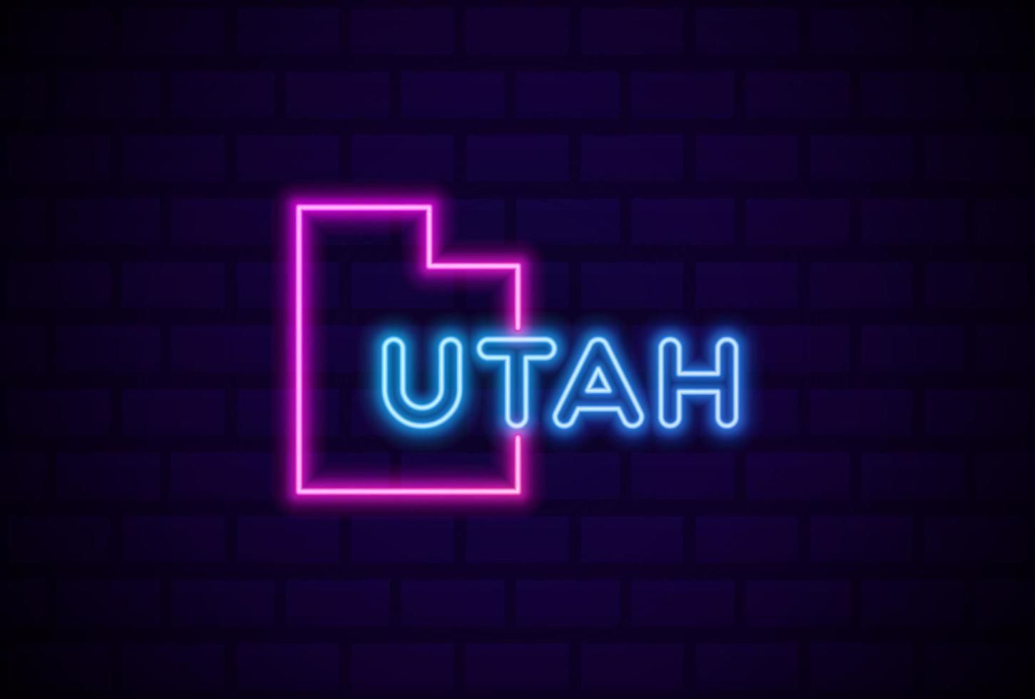 utah, estados unidos, resplandeciente, lámpara de neón, señal, realista, vector, ilustración, azul, pared de ladrillo, resplandor vector