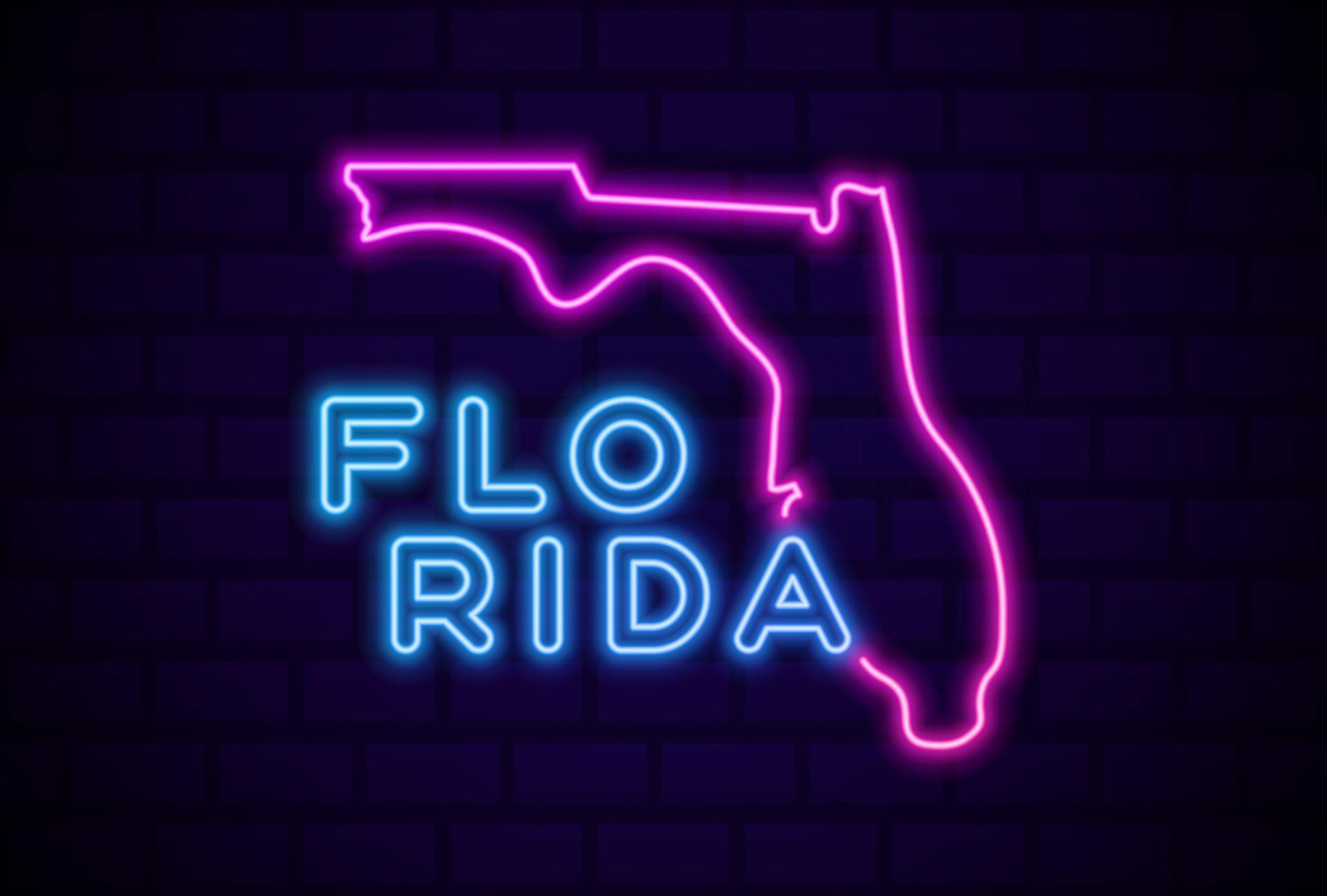 florida US state glowing neon lamp sign Realistic vector illustration