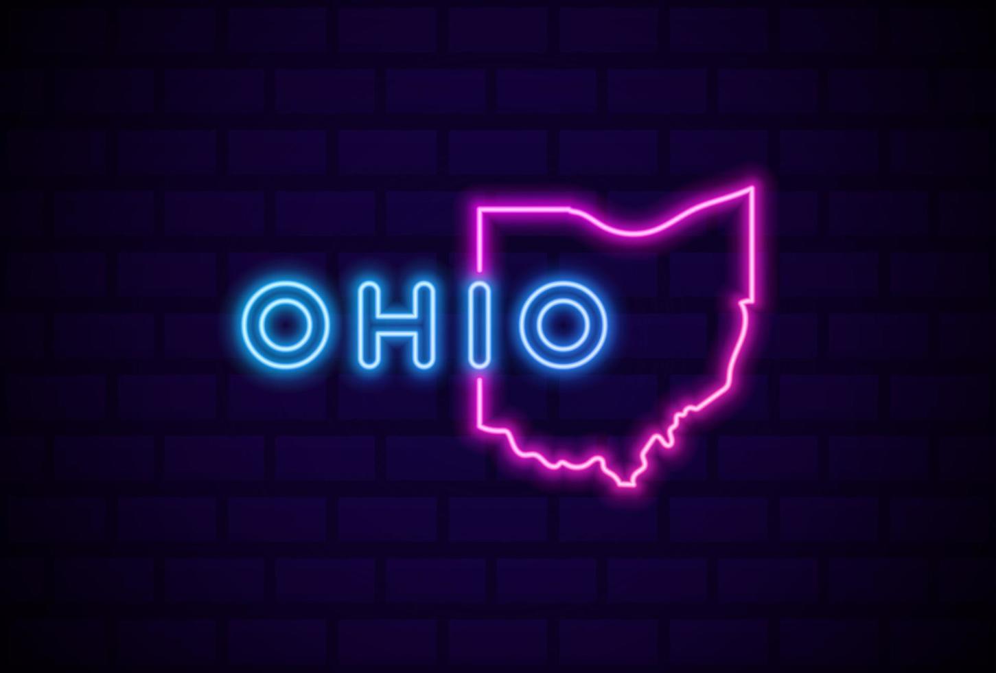 ohio estados unidos lámpara de neón brillante letrero ilustración vectorial realista pared de ladrillo azul resplandor vector