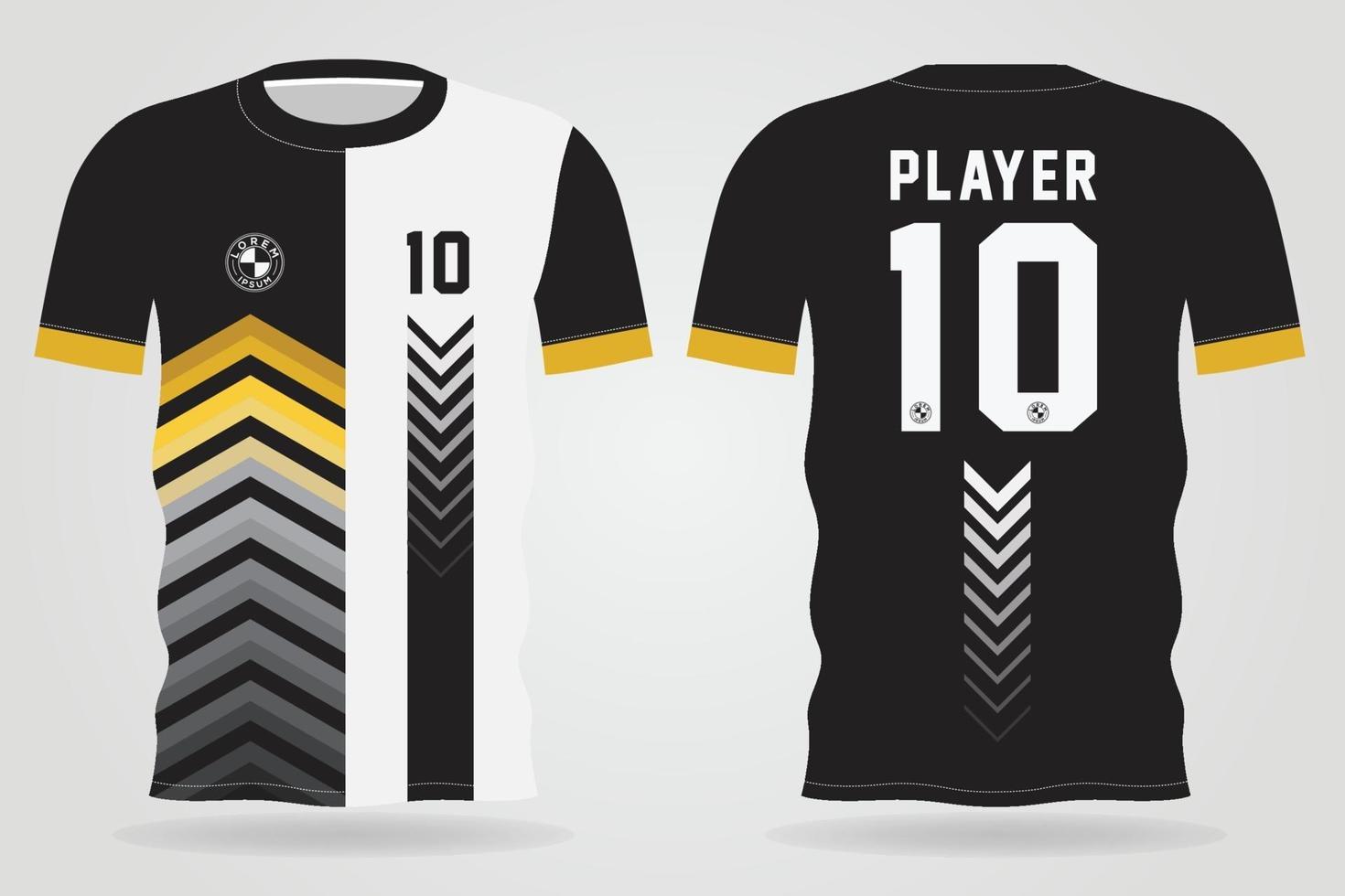 black white gold sports jersey template for team uniforms and Soccer t shirt design vector