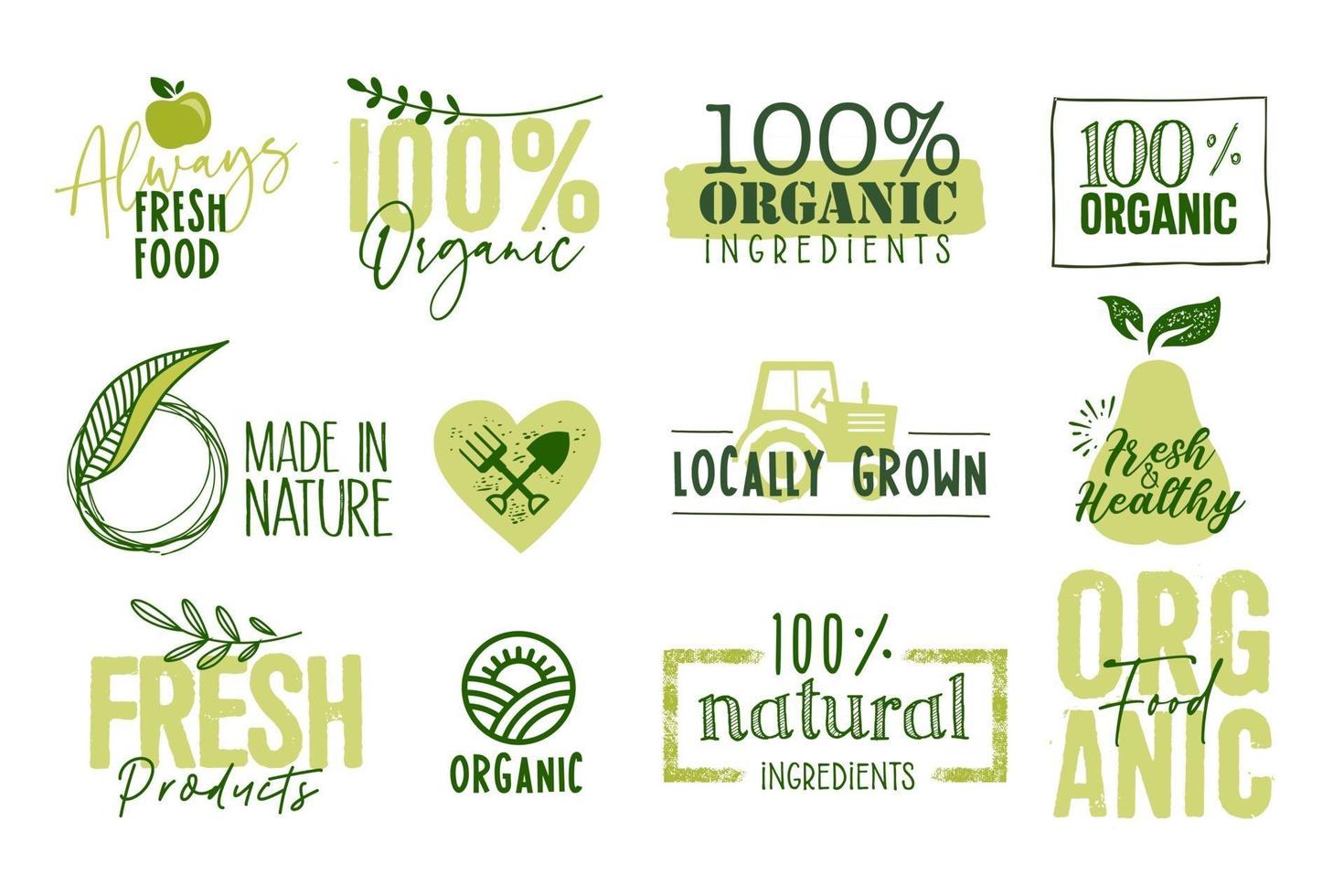 Organic food stickers and labels collection vector