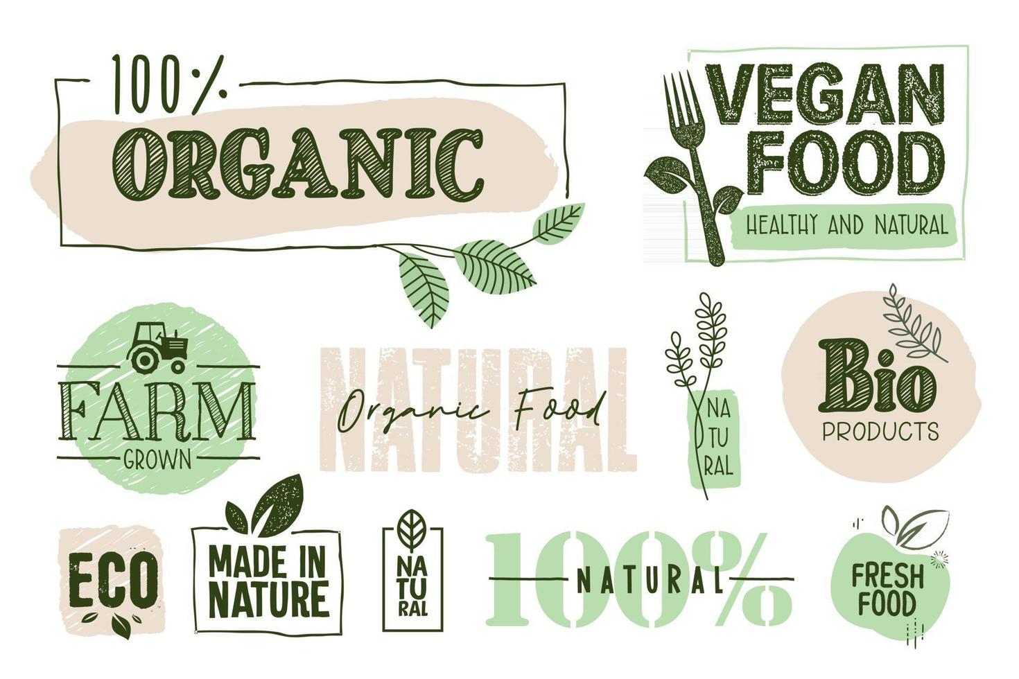 Organic food stickers and labels collection vector