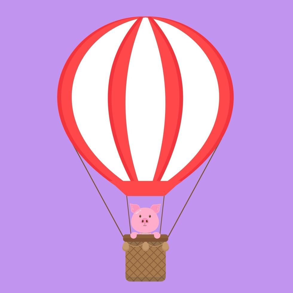 Cute Pig Riding a Hot Air Balloon vector