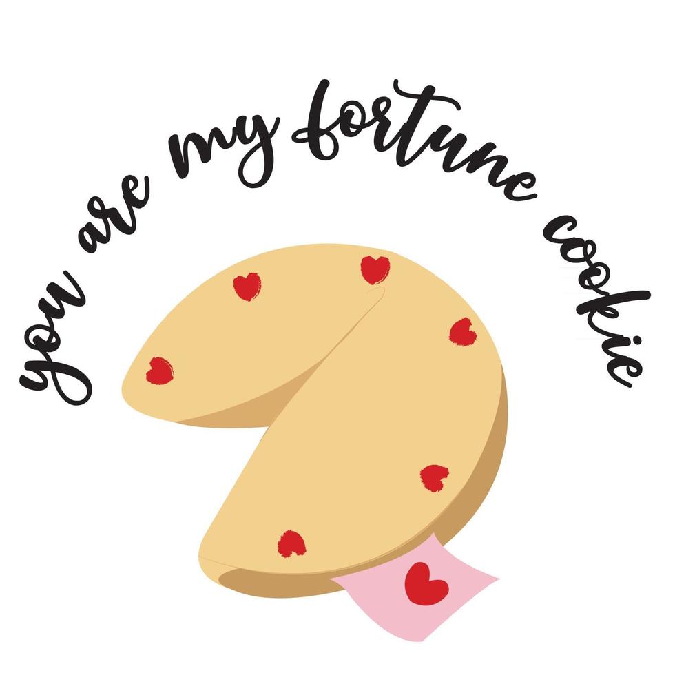 Ilustración plana de una tarjeta del día de San Valentín con una galleta de la fortuna con el texto eres mi galleta de la fortuna vector