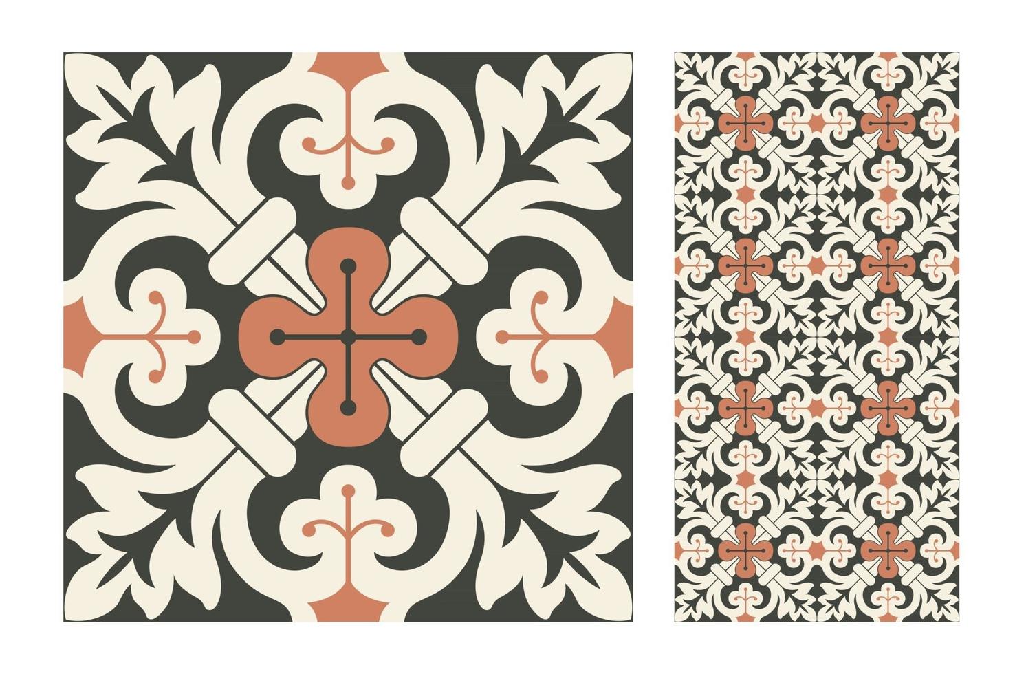 vintage tiles patterns antique seamless design vector