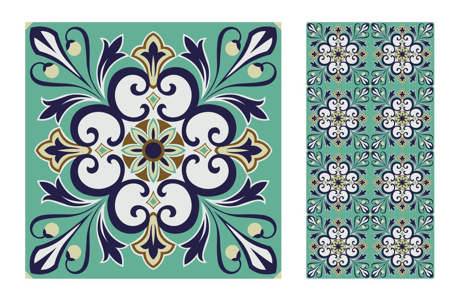 vintage tiles patterns antique seamless design vector