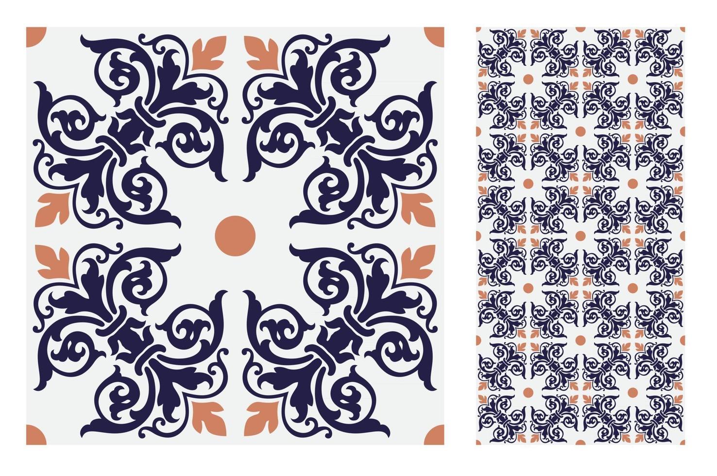 vintage tiles patterns antique seamless design vector