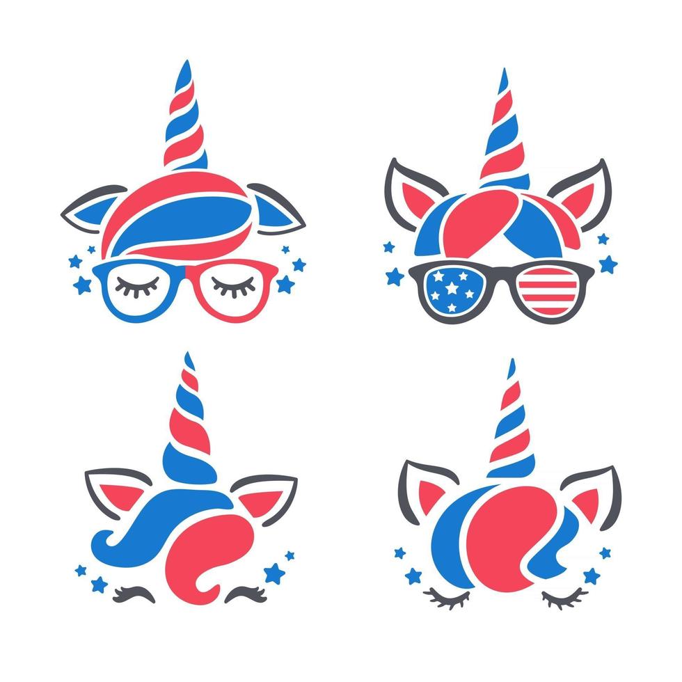 Unicorn wears glasses and accessories with American flag pattern isolate on white background vector
