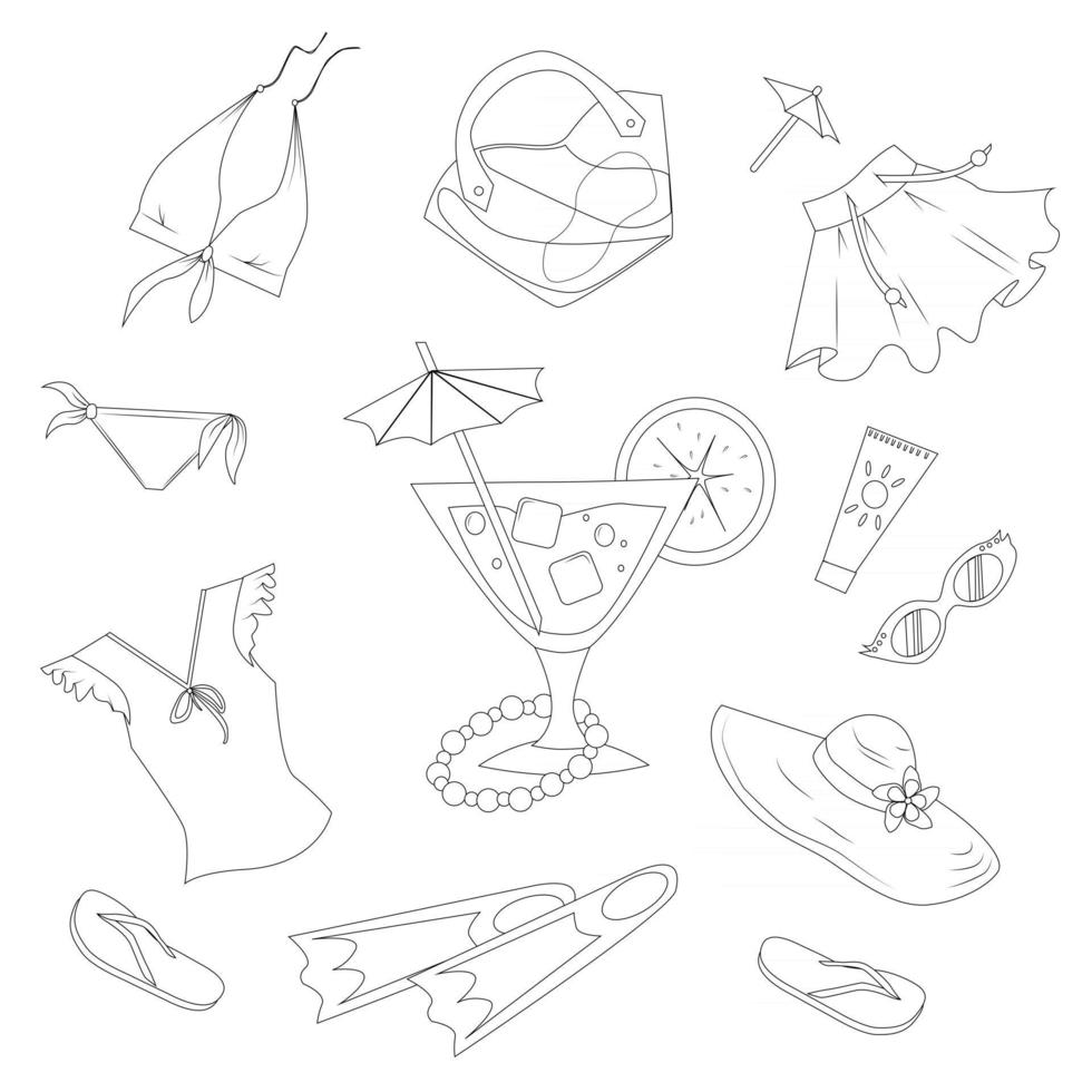 A set of icons of summer things for a beach holiday vector