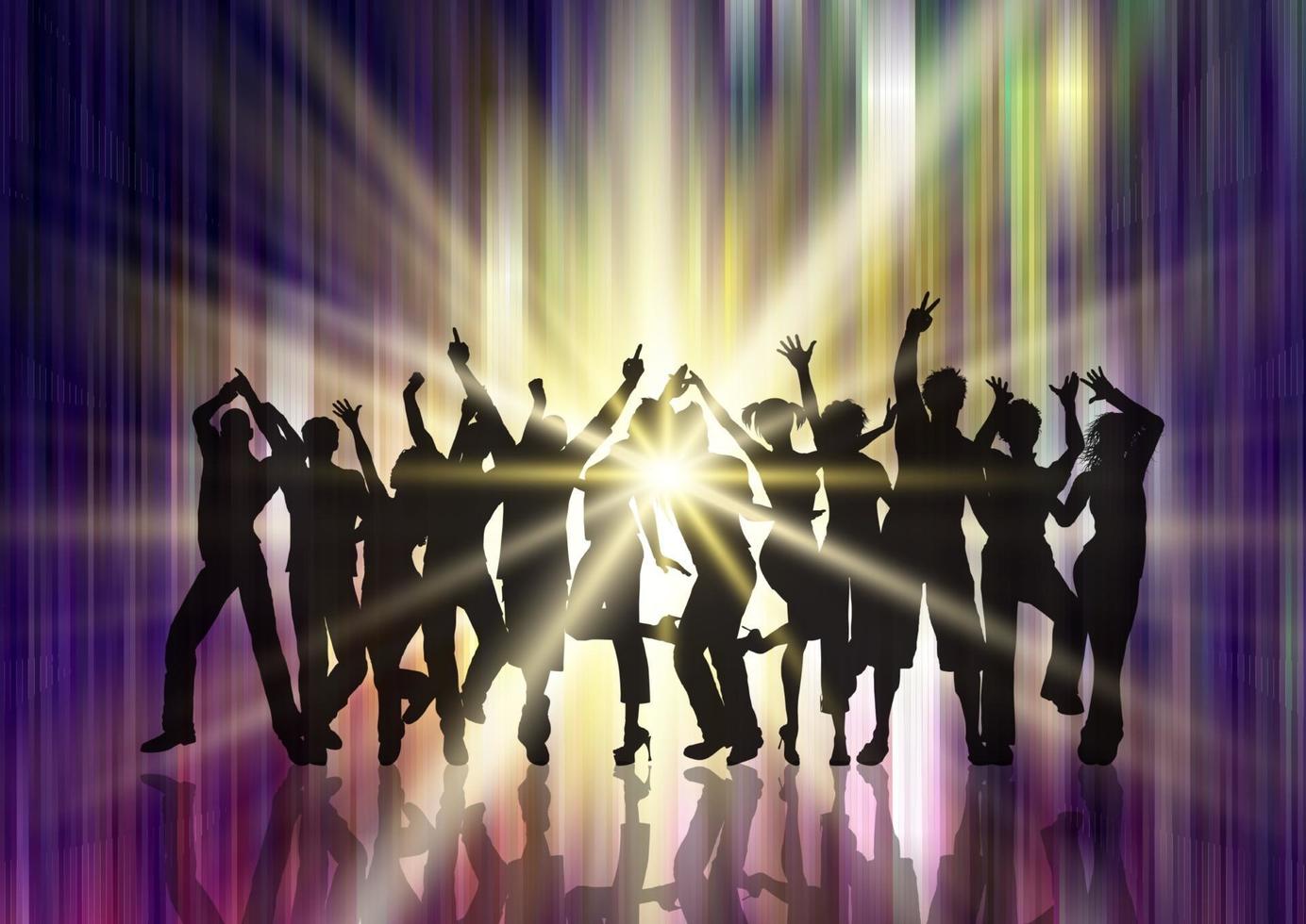 silhouette of a party crowd on starburst background vector