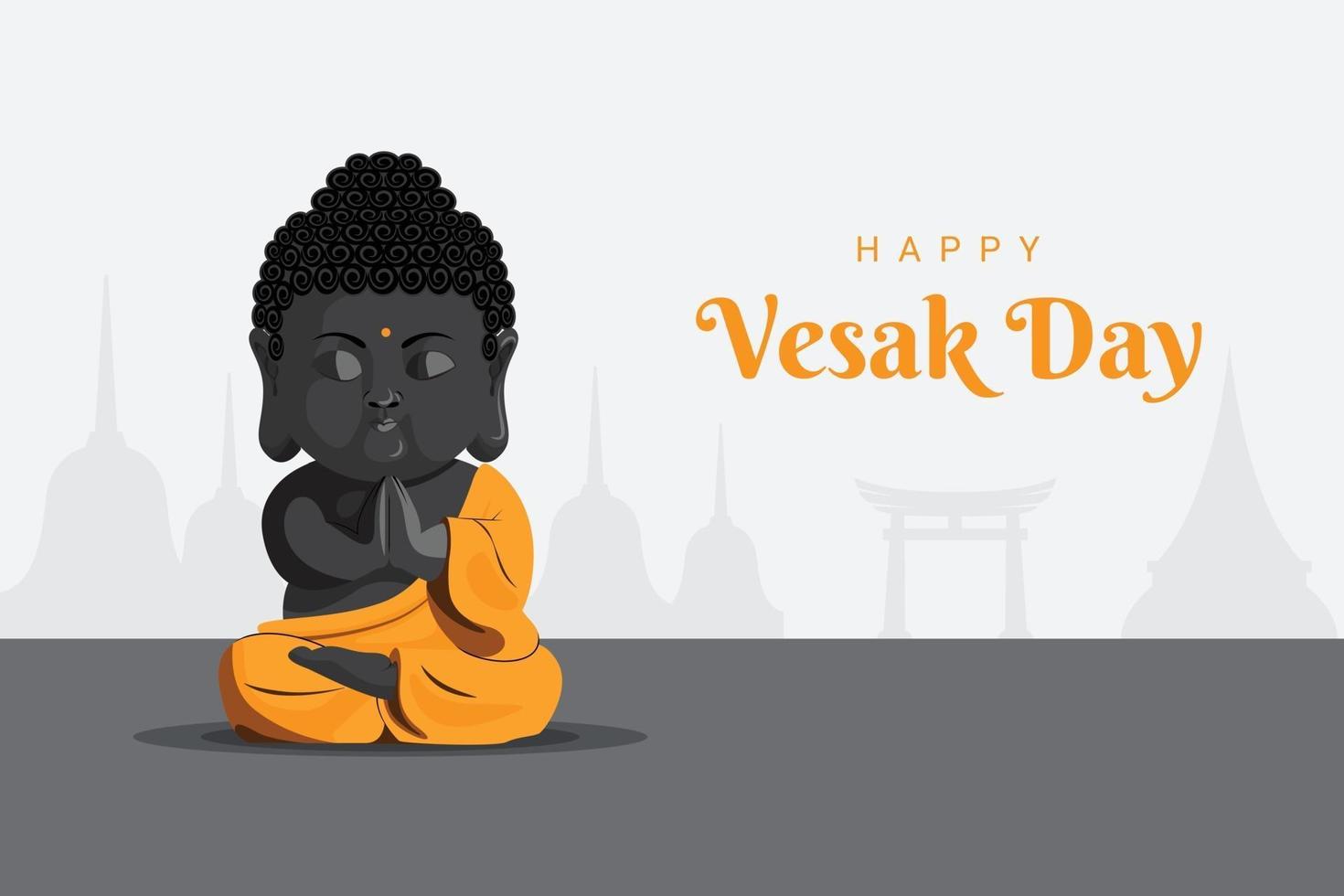 Baby monk meditation pose happy vesak day vector