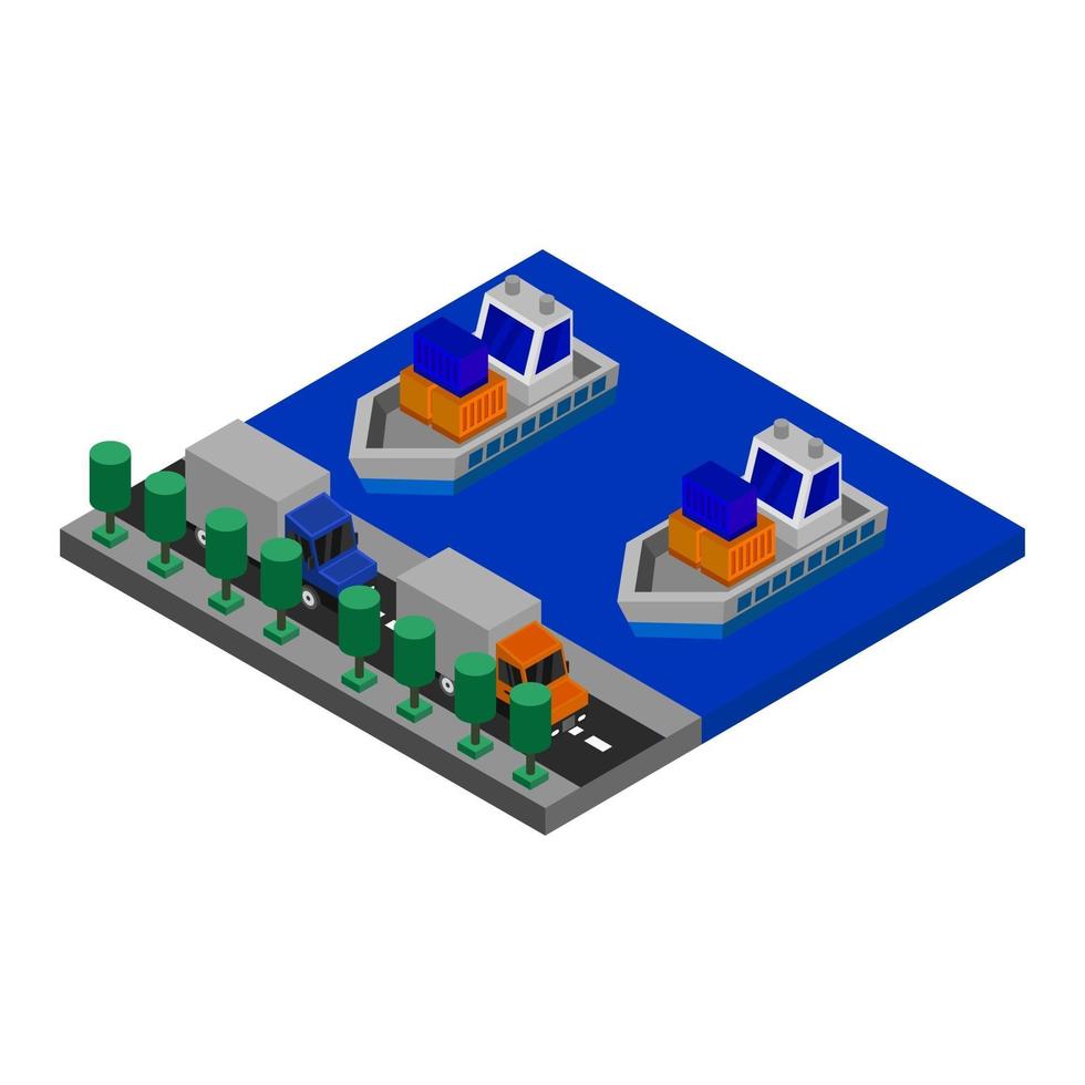 Isometric Harbor On Background vector