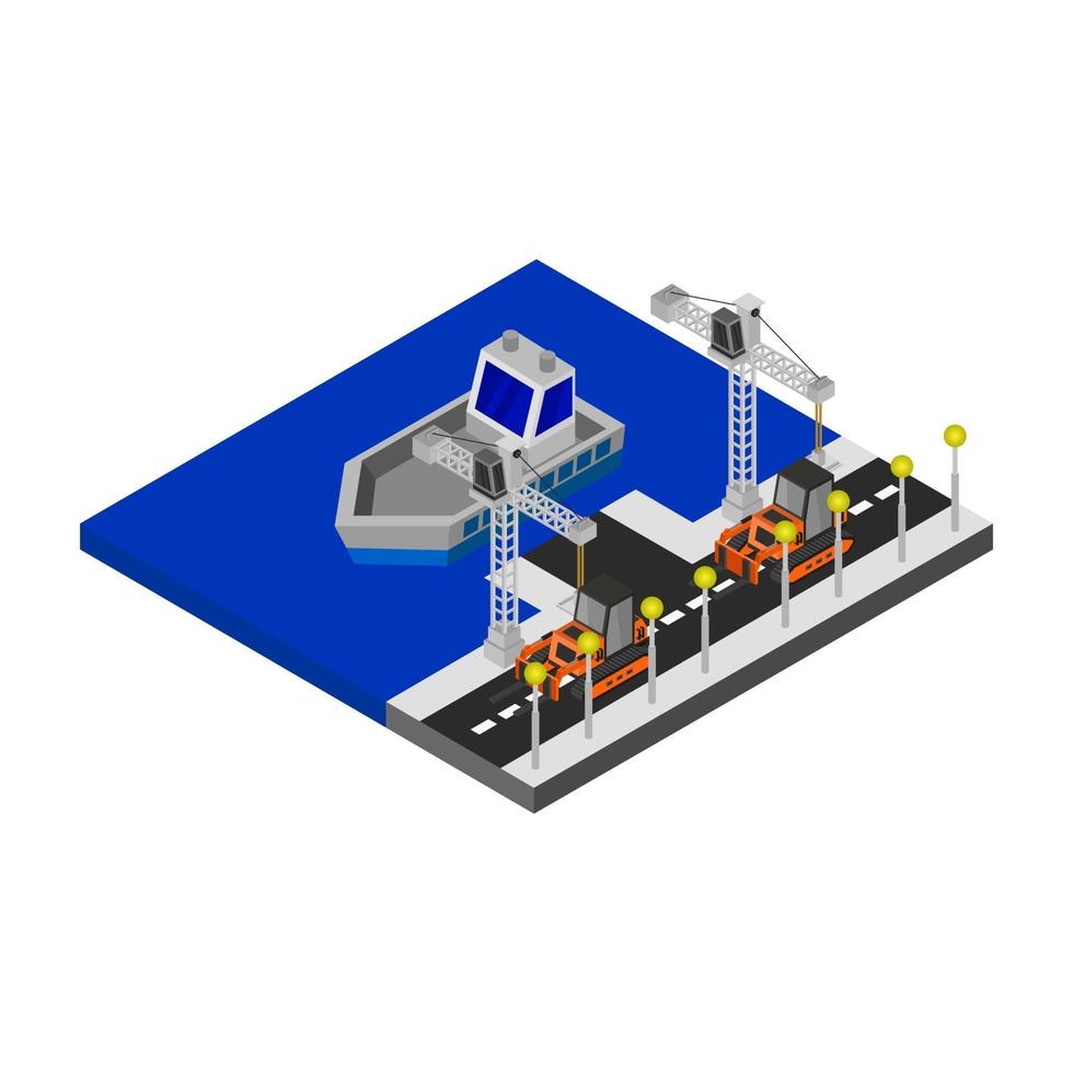 Isometric Harbor On Background vector