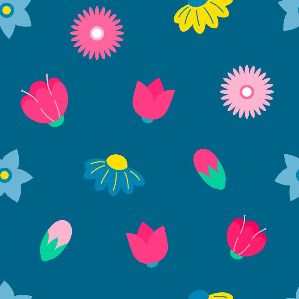 Spring Flowers and Buds Seamless Repeat Pattern vector