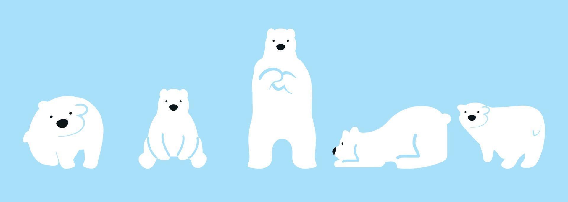 Cute Polar bear funny character  set vector