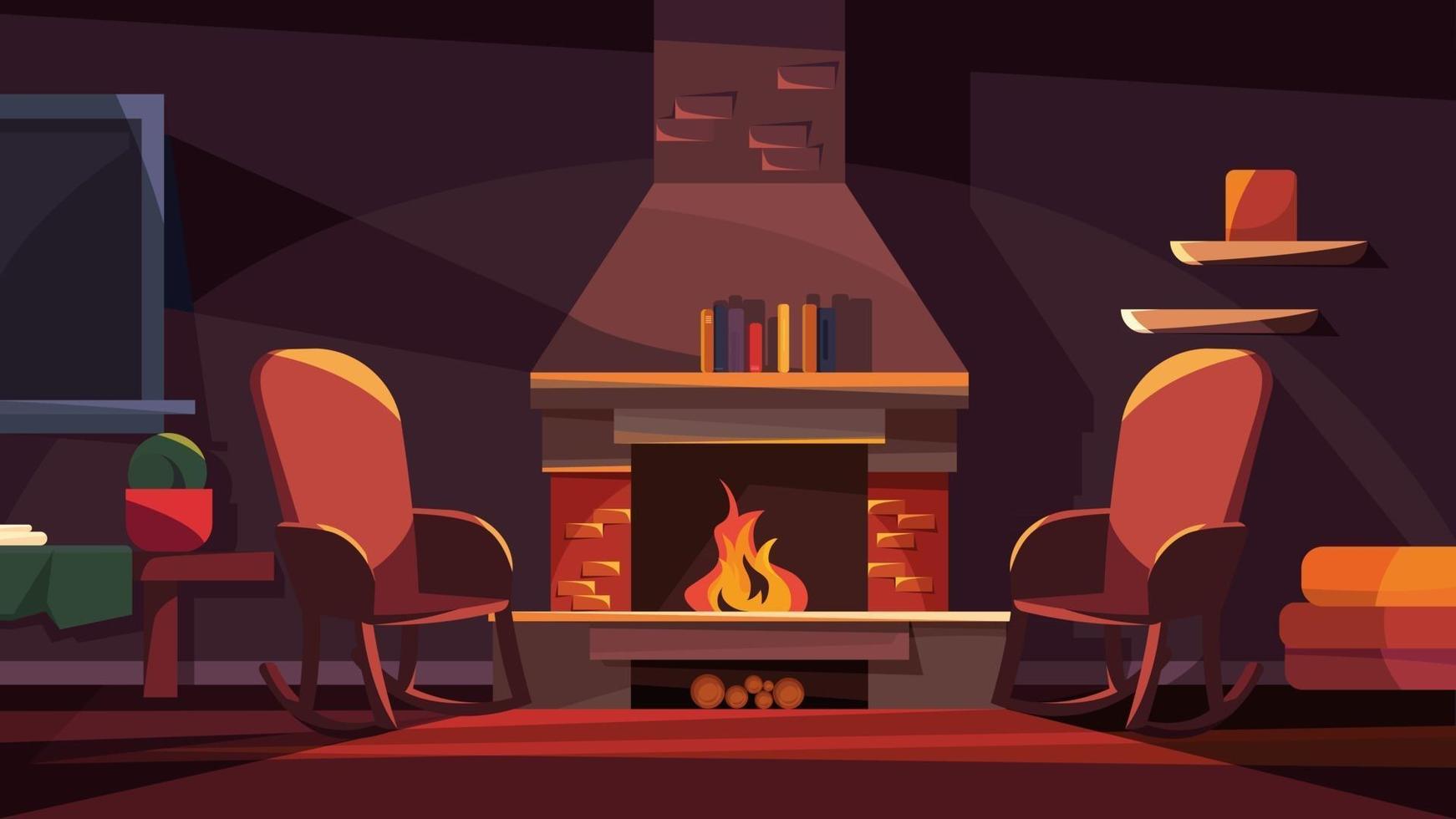 Evening interior with fireplace vector