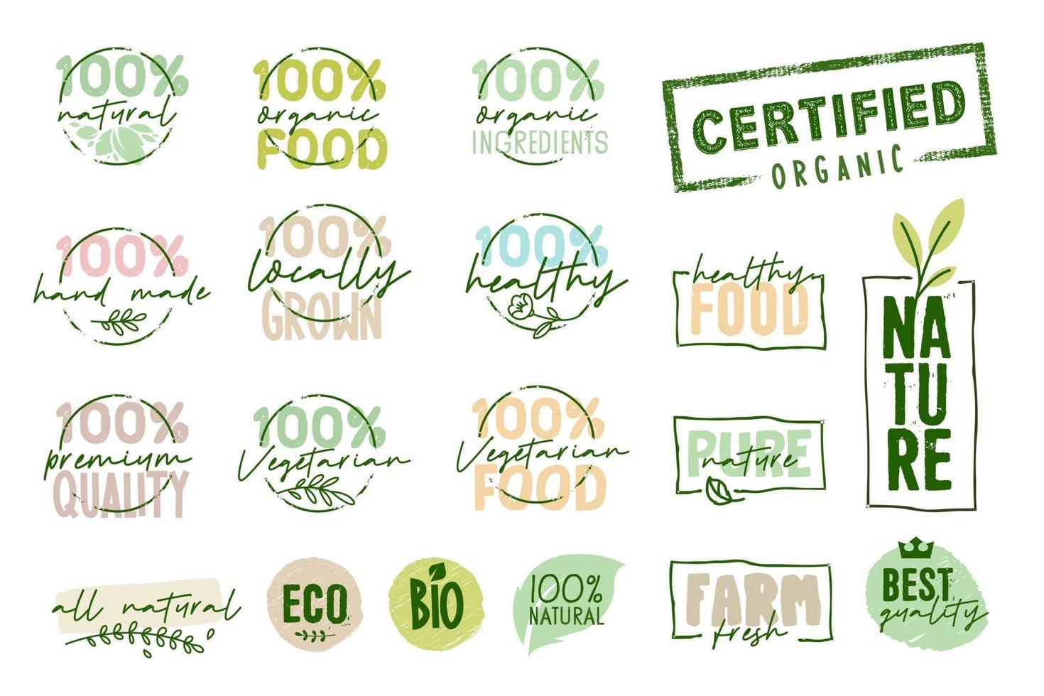 Organic food stickers and labels collection vector