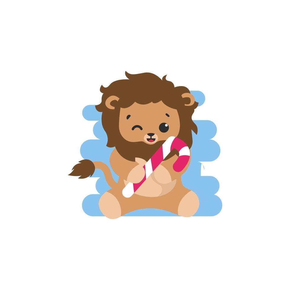 Illustration vector graphic cute lion is eating candy