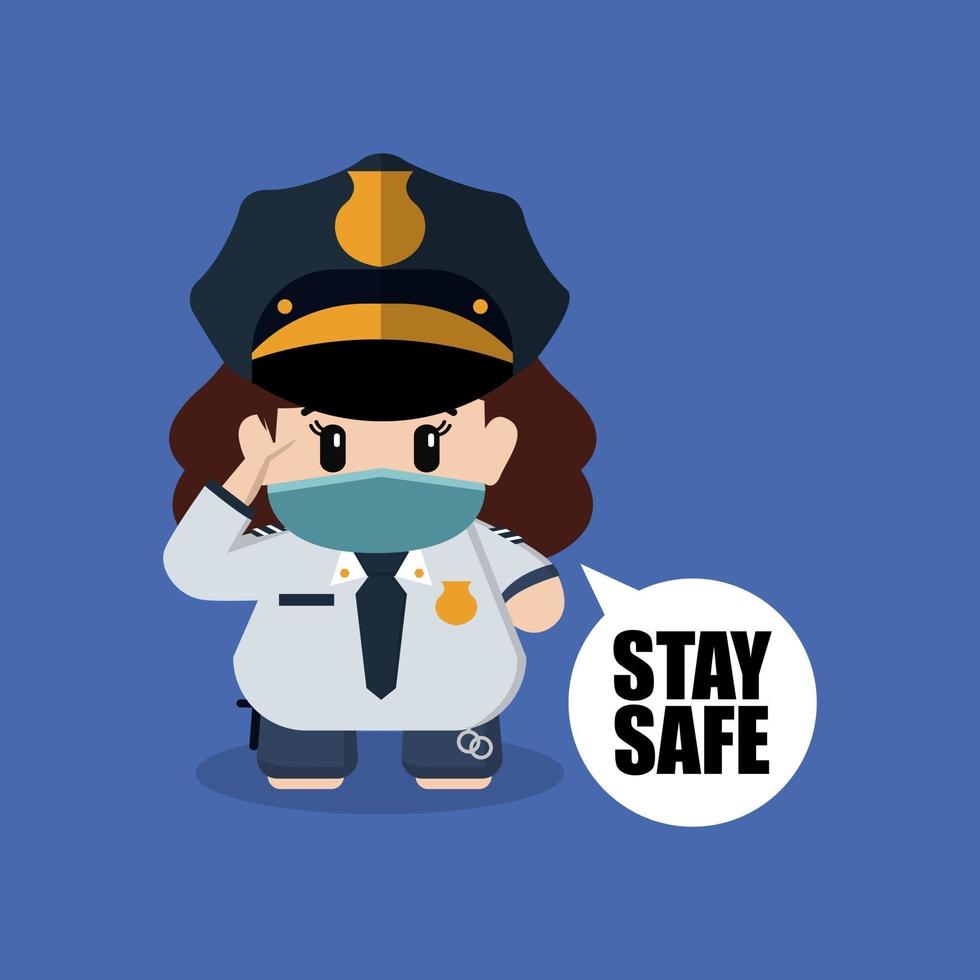 Cute girl cop character design isolated on blue vector