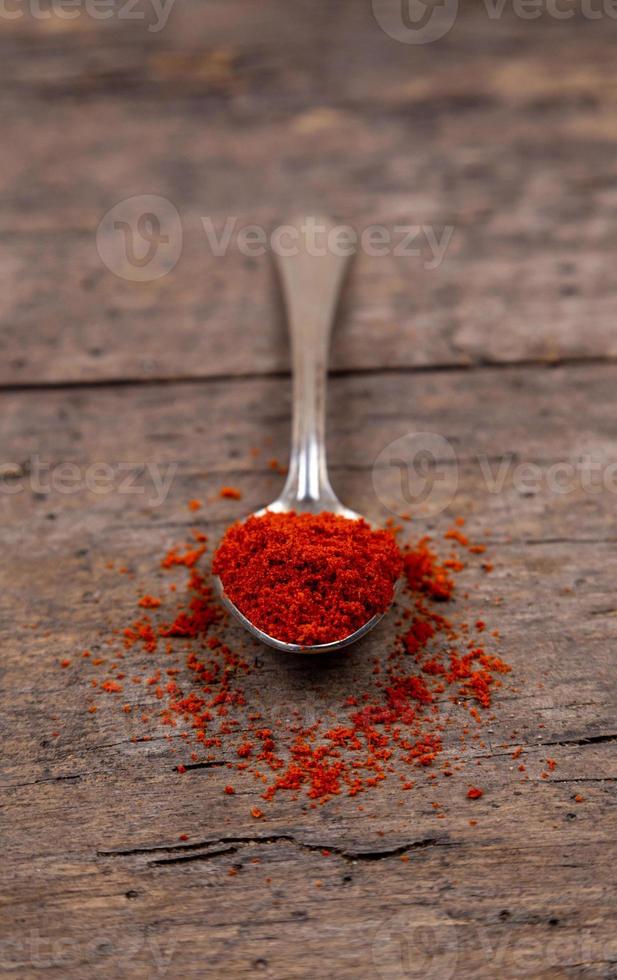 Bright spices over wooden background photo