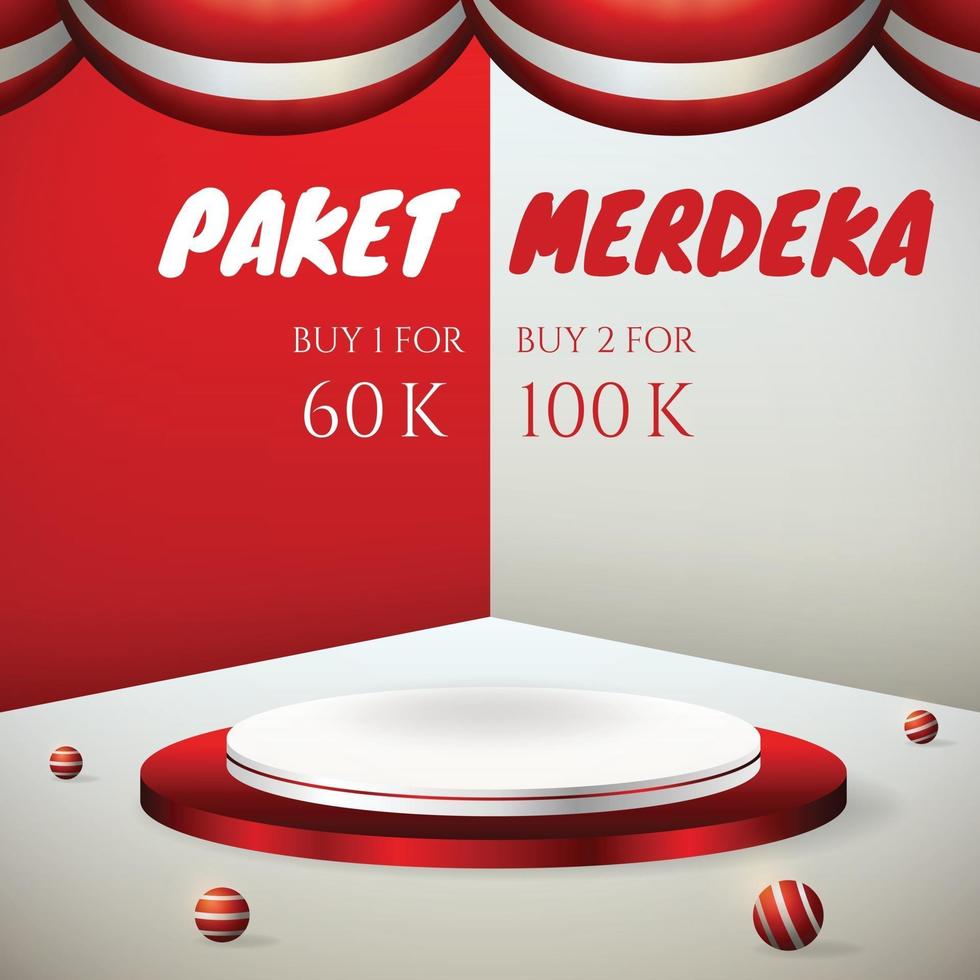 Banner de publicación de redes sociales con podio en 3D para el día de la independencia de Indonesia 17 de agosto vector