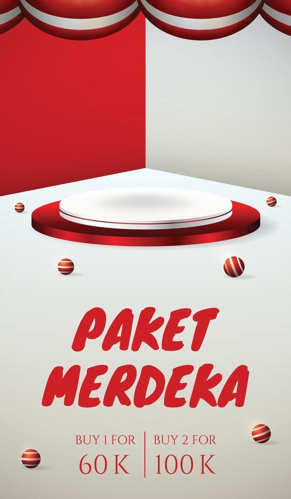 social media story banner with podium display 3d for Indonesia independence day 17th August vector