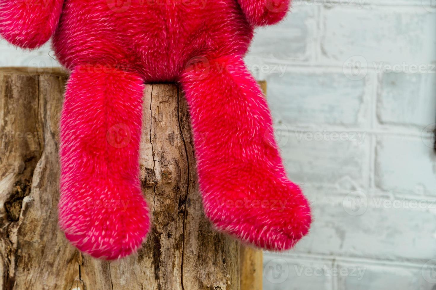 Close-up lonely red teddy bear photo