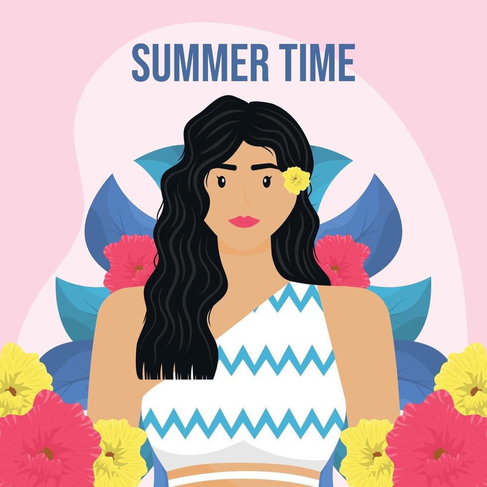 Illustration Summertime with happy woman vector