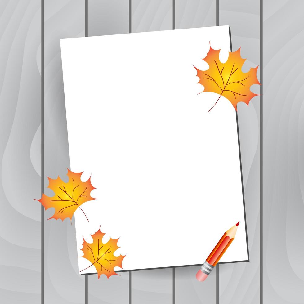 hojas de papel sobre fondo de madera. ilustración vectorial otoño. lapiz rojo. telón de fondo de regreso a la escuela vector