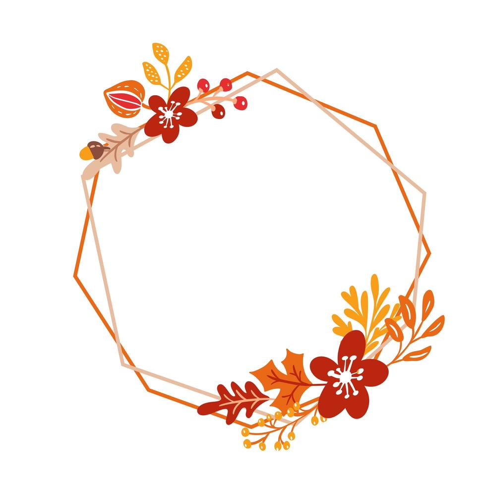 Vector frame autumn bouquet wreath. orange leaves, berries isolated on white background. Perfect for seasonal holidays, Thanksgiving Day