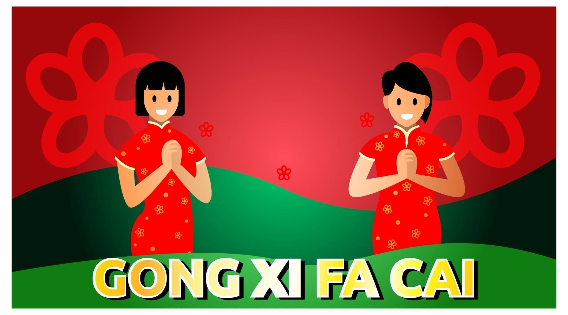 Girl saying Gong Xi Fa Chai Chinese new year 2437931 Vector Art at Vecteezy