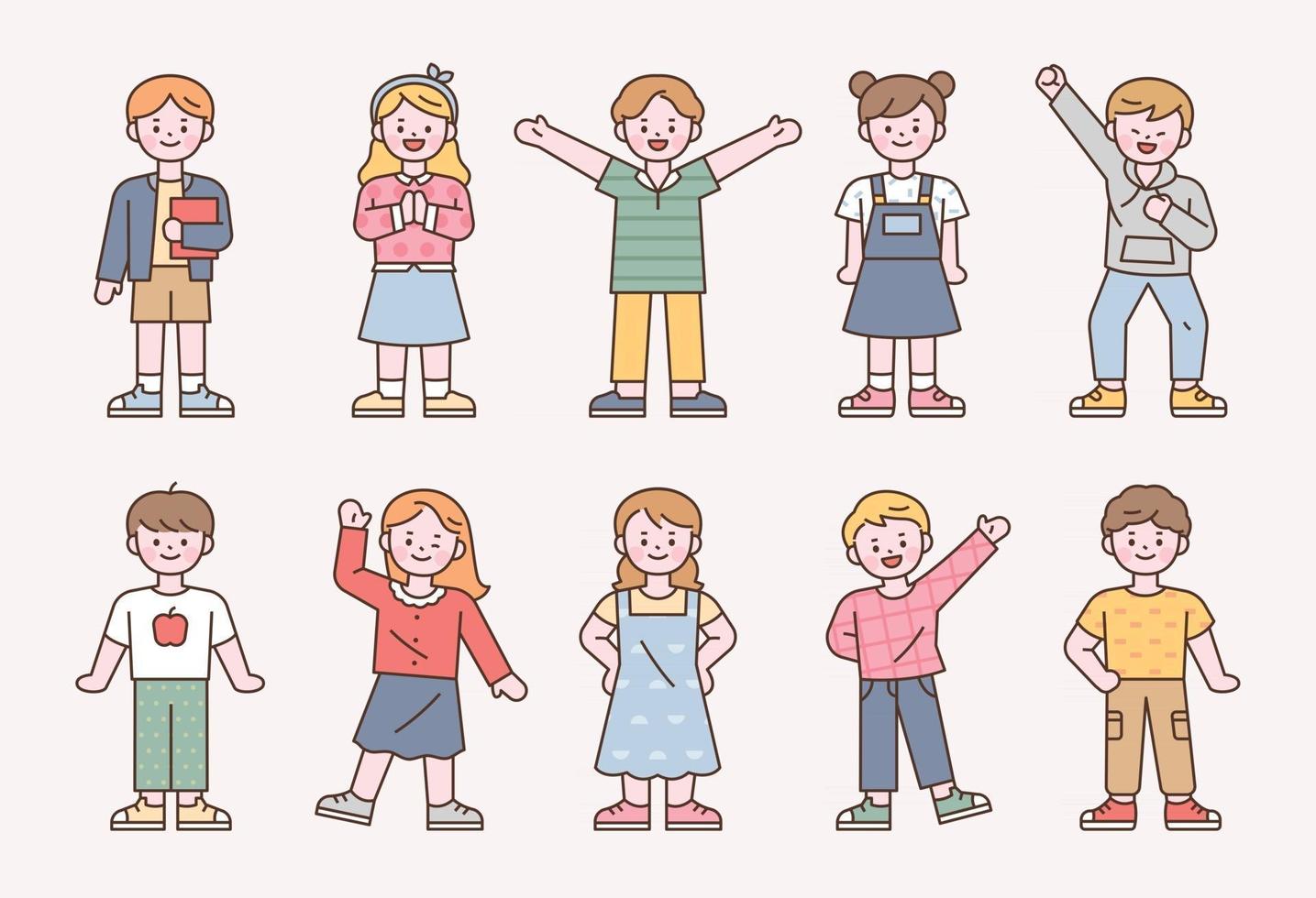 Cute stylish children character set. flat design style minimal vector illustration.