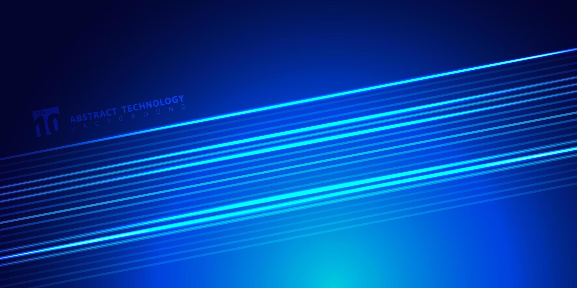 Abstract striped bright blue glowing lines on dark background technology style. Space for text. vector