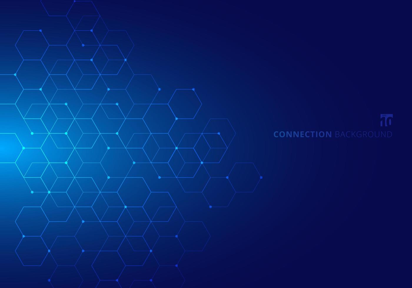 Abstract hexagons with nodes digital geometric with lines and dots on blue background. Technology connection concept vector