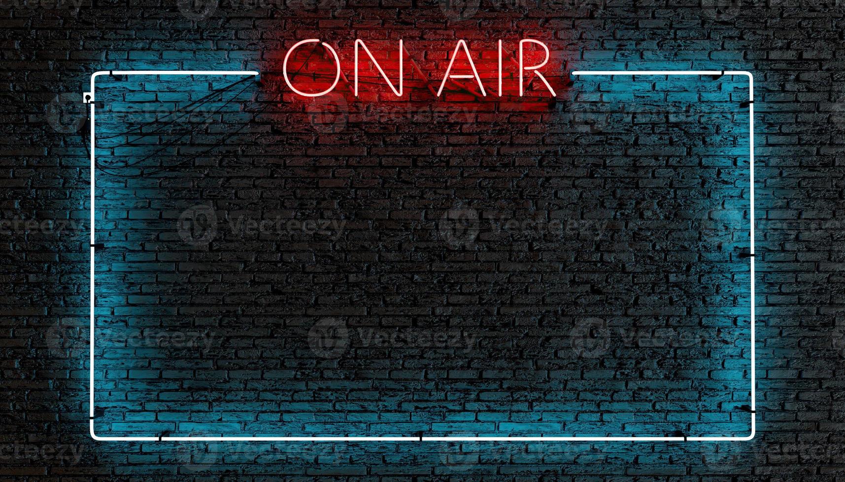 neon sign of ON AIR frame logo in red and text box illuminated photo
