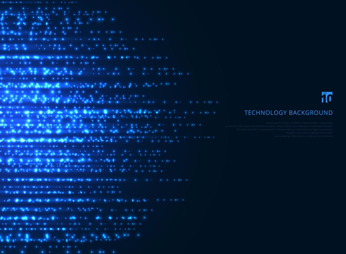 Abstract technology blue magic sparkling glitter particles lines on dark background. vector
