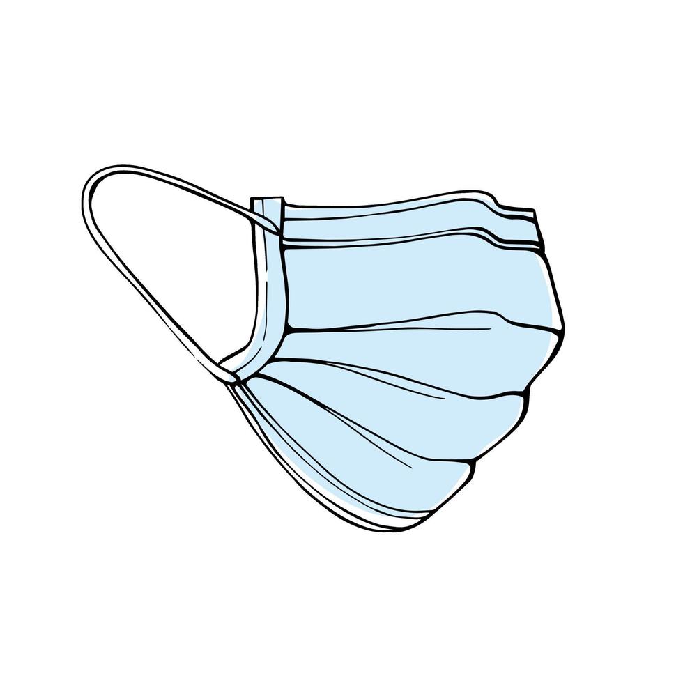 Máscaras médicas aisladas en un fondo blanco en un estilo de dibujo Máscara para protección respiratoria Máscara médica de estilo de dibujo aislada en un fondo blanco. Ilustración de vector dibujado a mano.