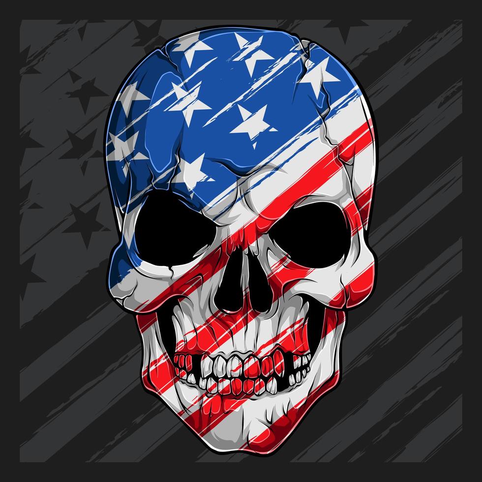 Human Skull head with American flag pattern independence day veterans day 4th of July and memorial day vector
