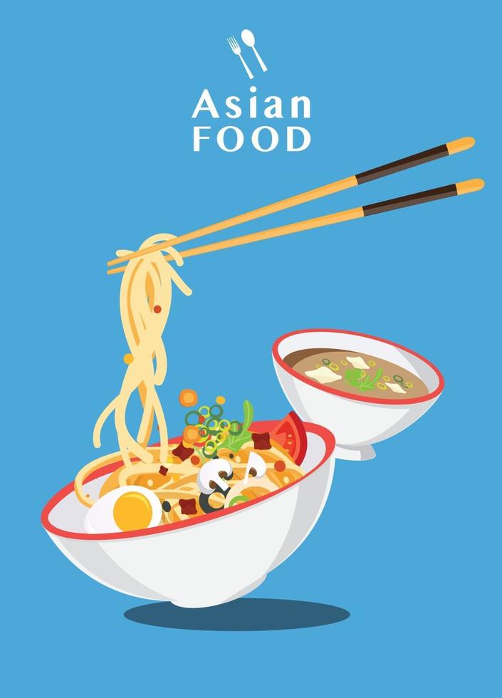 chinese soup with noodles Japanese ramen noodle vector illustration