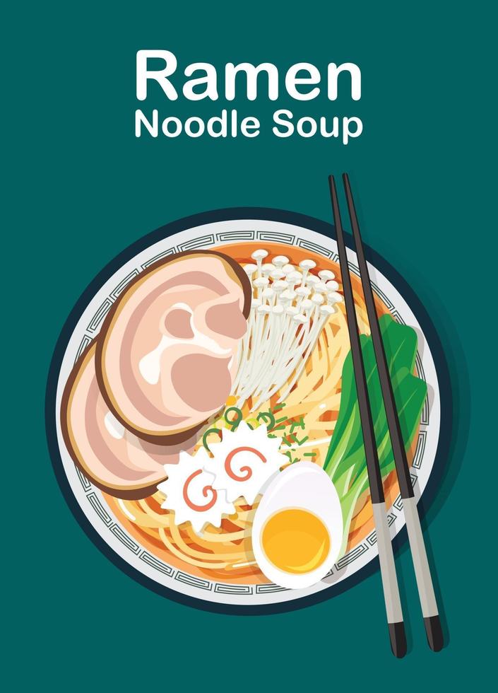 chinese soup with noodles Japanese ramen noodle vector illustration