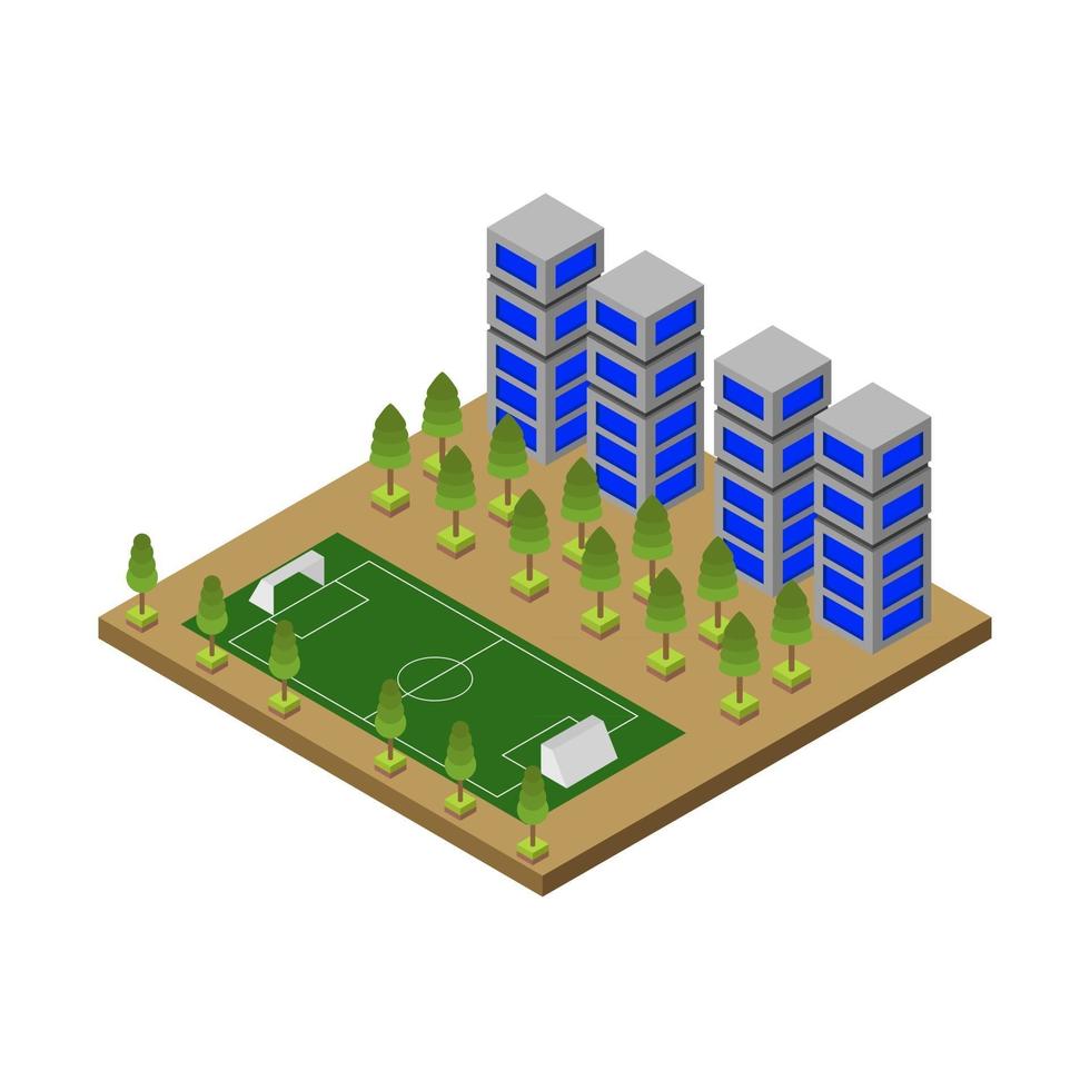 campo de fútbol isométrico en el fondo vector