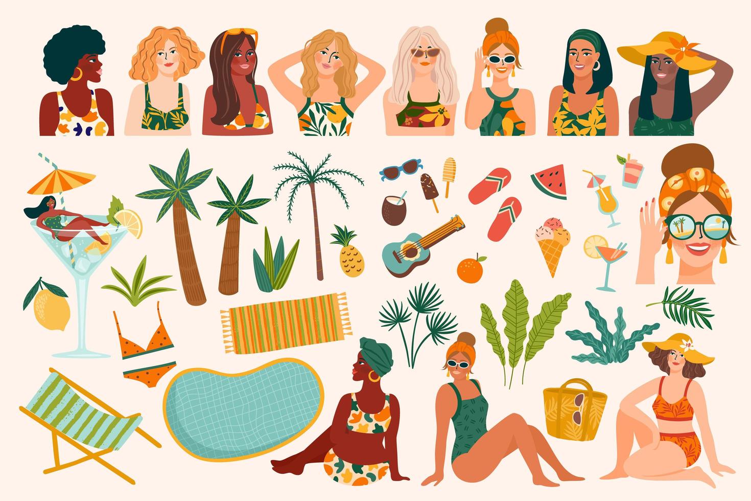 Vector set of summer illustrations