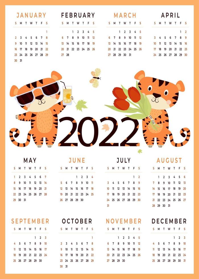 2022 calendario para niños 2022 con animales lindos plantilla vertical de calendario de 12 meses vector