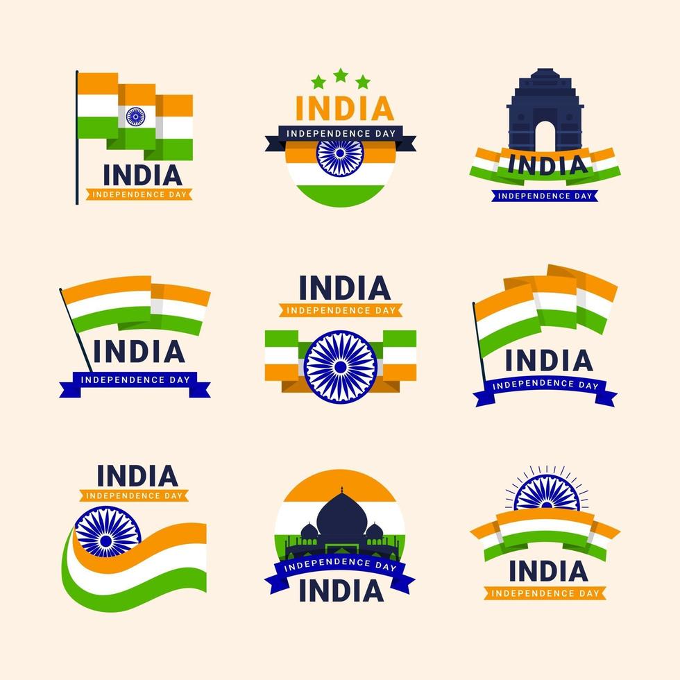 colección de insignias del día de la independencia de la india vector